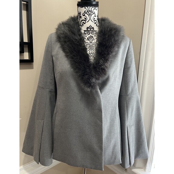 Banana Republic Gray Removable Faux Fur Collar Blazer Sz 4 Office Siren Mob Wife - Picture 1 of 15